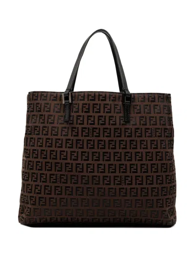 Pre-owned Fendi 2000-2010 Zucchino Canvas Tote Bag In Brown