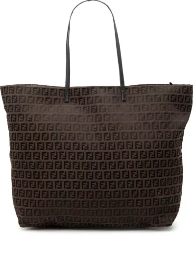 Pre-owned Fendi 2000-2010 Zucchino Canvas Tote Bag In Brown