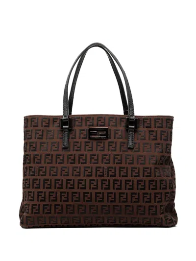 Pre-owned Fendi 2000-2010 Zucchino Canvas Tote Bag In Brown
