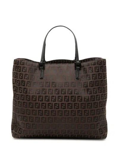 Pre-owned Fendi 2000-2010 Zucchino Canvas Tote Bag In Brown