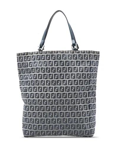 Pre-owned Fendi 2000-2010 Zucchino Canvas Tote Bag In Gray
