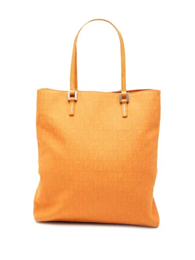 Pre-owned Fendi 2000-2010 Zucchino Canvas Tote Bag In Orange