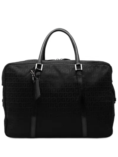 Pre-owned Fendi 2000-2010 Zucchino Canvas Travel Bag In Black