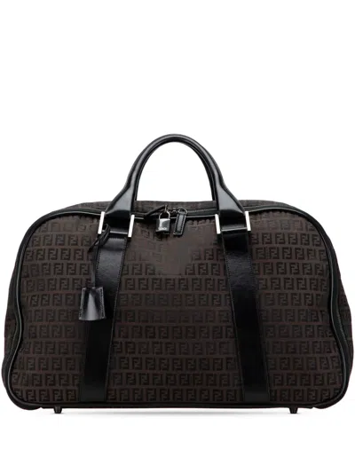 Pre-owned Fendi 2000-2010 Zucchino Canvas Travel Bag In Brown