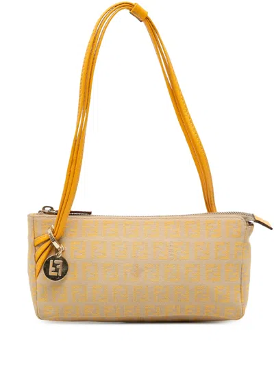 Pre-owned Fendi 2000-2010 Zucchino Canvas Triple Strap Pochette Shoulder Bag In Yellow