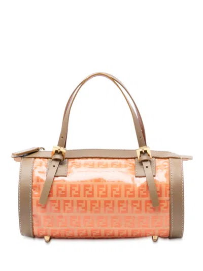 Pre-owned Fendi 2000-2010 Zucchino Coated Canvas Barrel Handbag In Brown