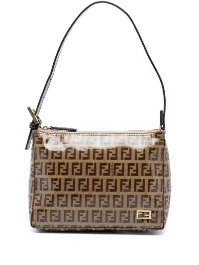 Pre-owned Fendi 2000-2010 Zucchino Crystal Handbag In Brown