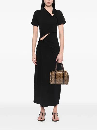 Pre-owned Fendi 2000-2010 Zucchino Crystal Handbag In Brown