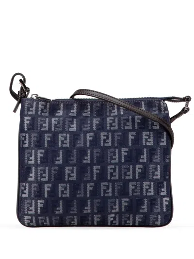 Pre-owned Fendi 2000-2010 Zucchino Denim Crossbody Bag In Blue