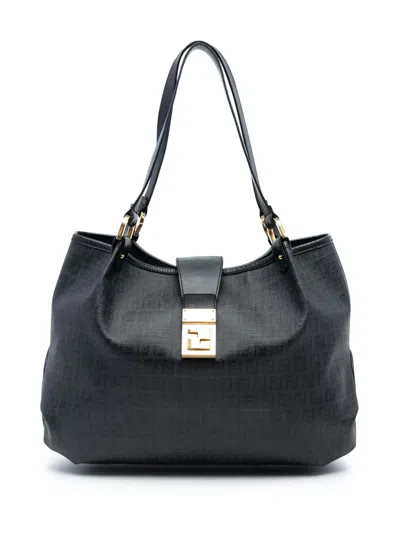 Pre-owned Fendi 2000-2010 Zucchino Spalmati Chiusura Tote Bag In Black