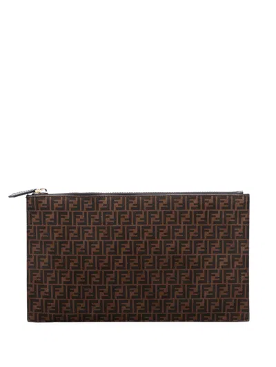 Pre-owned Fendi 2000-2010 Zucchino Suede Clutch Bag In Brown