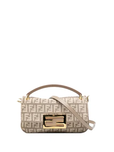 Pre-owned Fendi 2000-2010 Zucchino Velvet Baguette Phone Pouch Satchel In Brown