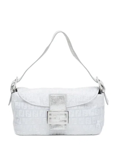Pre-owned Fendi 2000-2010s Zucchino Mamma Baguette Shoulder Bag In White