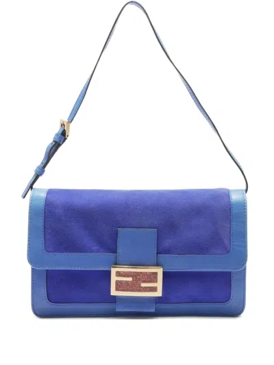 Pre-owned Fendi 2000-2015 Baguette Suede Shoulder Bag In Blue