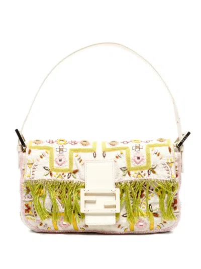 Pre-owned Fendi 2000-2015 Bead-embroidered Shoulder Bag In Neutral