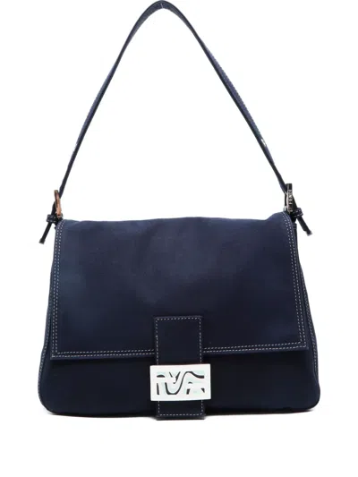 Pre-owned Fendi 2000-2015 Mamma Baguette Denim Shoulder Bag In Blue
