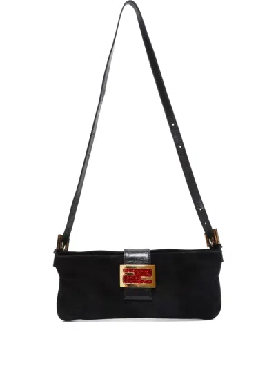 Pre-owned Fendi 2000-2015 Mamma Baguette Suede Shoulder Bag In Black