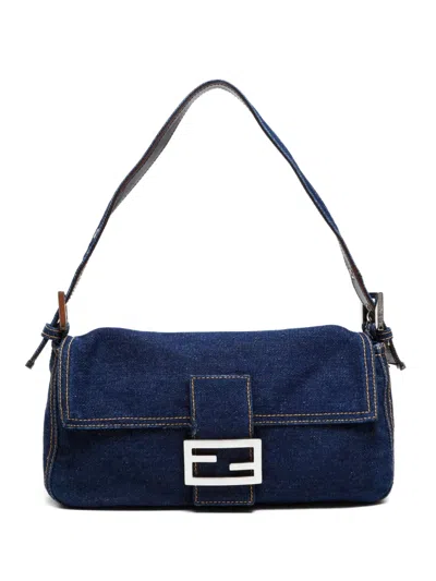 Pre-owned Fendi 2000-2015 Mamma Denim Shoulder Bag In Blue