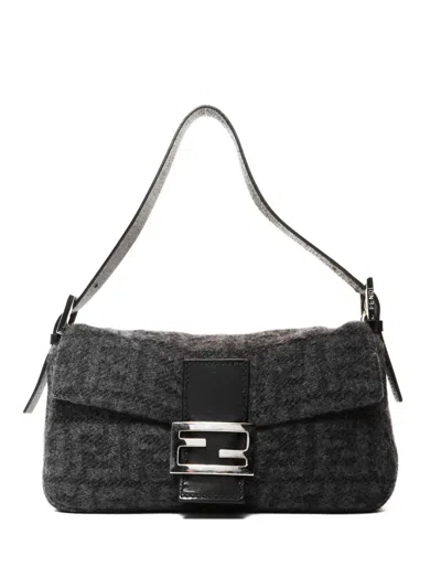 Pre-owned Fendi 2000-2015 Small Mamma Baguette Shoulder Bag In Gray