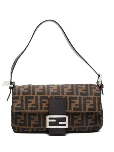 Pre-owned Fendi 2000-2015 Zucca Baguette Bag In Brown