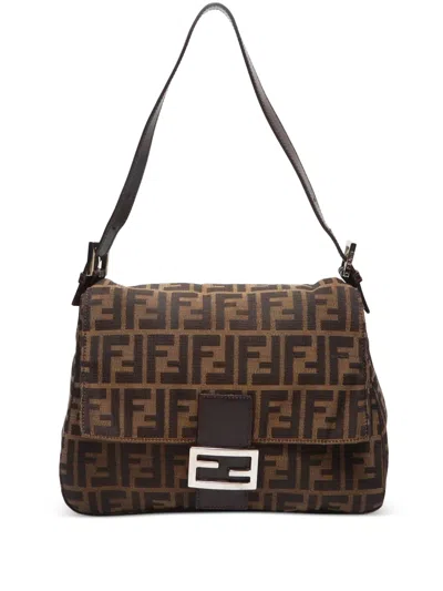Pre-owned Fendi 2000-2015 Zucca Mamma Baguette Shoulder Bag In Brown
