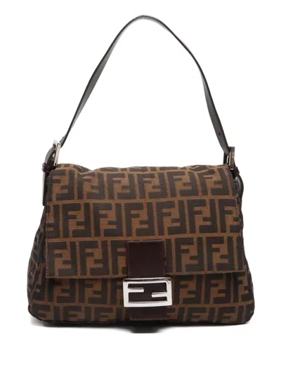 Pre-owned Fendi 2000-2015 Zucca Mamma Baguette Shoulder Bag In Brown