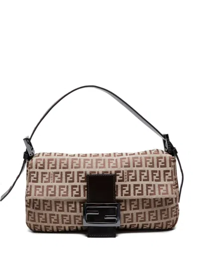 Pre-owned Fendi 2000-2015 Zucchino Baguette Bag In Brown
