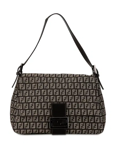 Pre-owned Fendi 2000-2015 Zucchino Canvas Mamma Forever Shoulder Bag In Brown