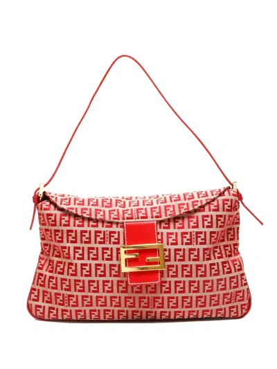 Pre-owned Fendi 2000-2015 Zucchino Mamma Baguette Shoulder Bag In Red