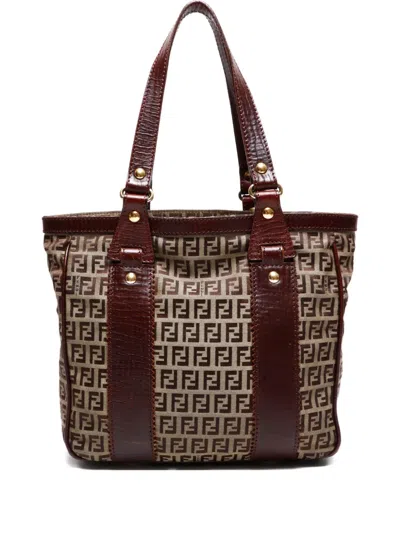 Pre-owned Fendi 2000-2015 Zucchino-pattern Tote Bag In Neutral