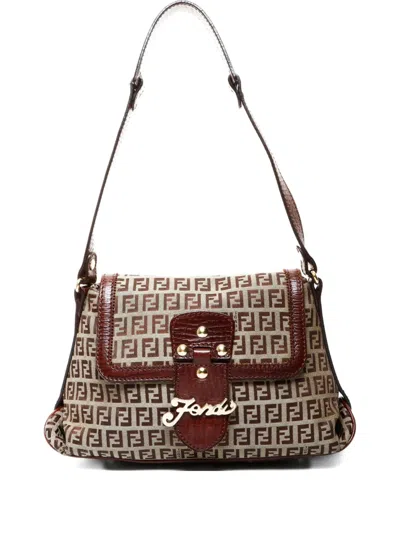 Pre-owned Fendi 2000-2015 Zucchino Shoulder Bag In Neutral