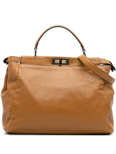 Pre-owned Fendi 2000-2017 Large Calfskin Peekaboo Iconic Satchel In Brown