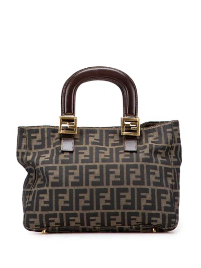 Pre-owned Fendi 2000-2017 Small Zucca Canvas Twins Tote Bag In Brown
