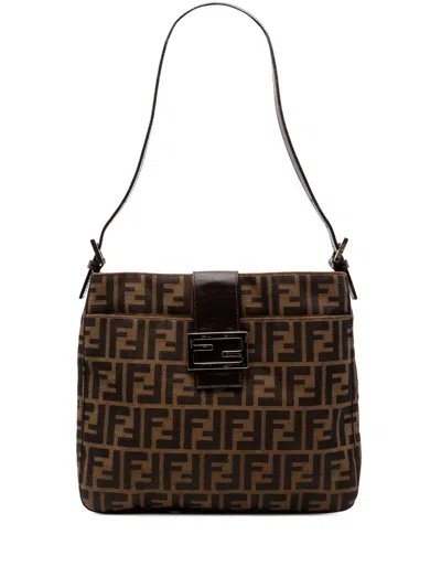 Pre-owned Fendi 2000-2017 Zucca Canvas Shoulder Bag In Brown