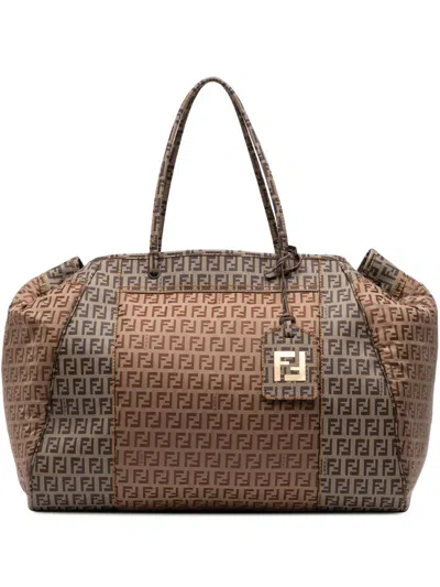 Pre-owned Fendi 2000-2017 Zucchino Nylon And Spalmati Grande Pillow Tote Bag In Brown
