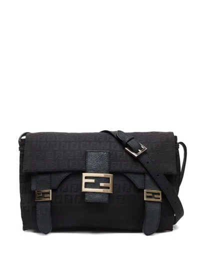 Pre-owned Fendi 2000-2020 Zucca Shoulder Bag In Black