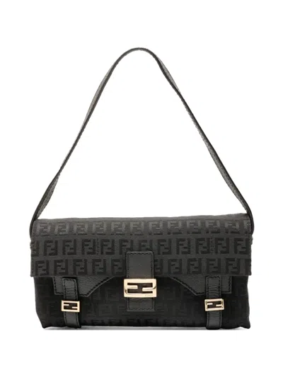 Pre-owned Fendi 2000-2020 Zuccca Shoulder Bag In Black