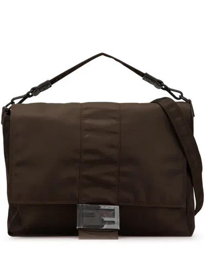 Pre-owned Fendi 2000-2024 Large Econyl Nylon Baguette Satchel In Brown