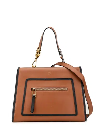 Pre-owned Fendi 2000-2024 Small Leather Runaway Satchel In Brown
