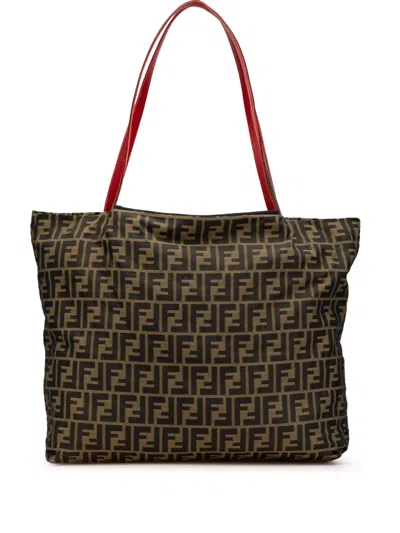 Pre-owned Fendi 2000-2024 Zucca Canvas Leopard Print Reversible Shopping Tote Bag