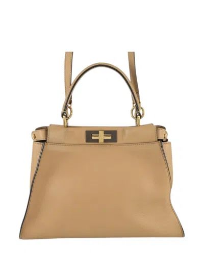 Pre-owned Fendi 2000-2025 Medium Leather Selleria Peekaboo Iconic Satchel In Brown