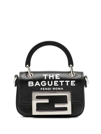 Pre-owned Fendi 2000-2025 Nano Leather Maxi Handle Baguette Satchel In Black