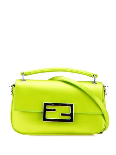 Pre-owned Fendi 2000-2025 Silk Baguette Phone Pouch Satchel In Green