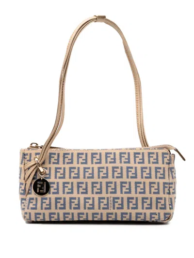 Pre-owned Fendi 2000-2025 Zucchino Canvas Triple Strap Pochette Shoulder Bag In Brown