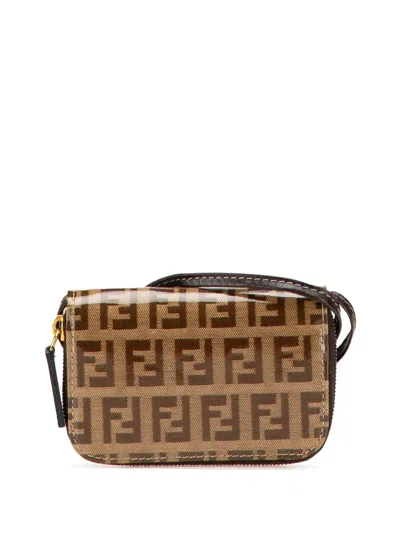 Pre-owned Fendi 2000-2025 Zucchino Crystal Wallet On Strap Crossbody Bag