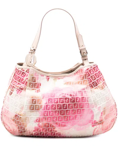 Pre-owned Fendi 2000-2026 Zucchino Canvas Floral Tote Bag In Brown
