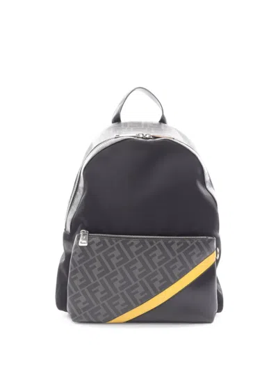 Pre-owned Fendi 2000 Diagonal Zucca Backpack In Black