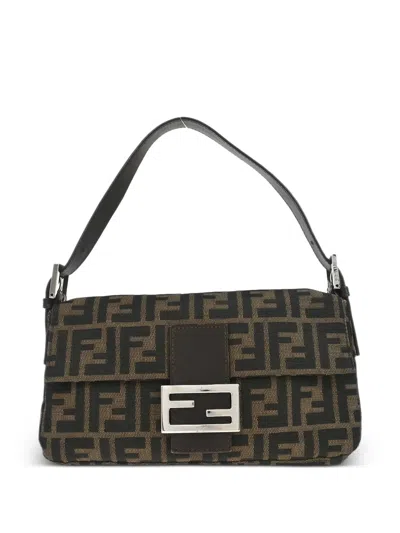 Pre-owned Fendi 2000 Zucca Baguette Handbag In Black