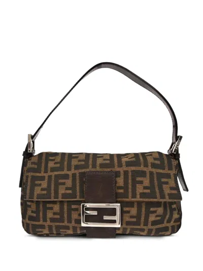 Pre-owned Fendi 2000 Zucca Baguette Handbag In Brown