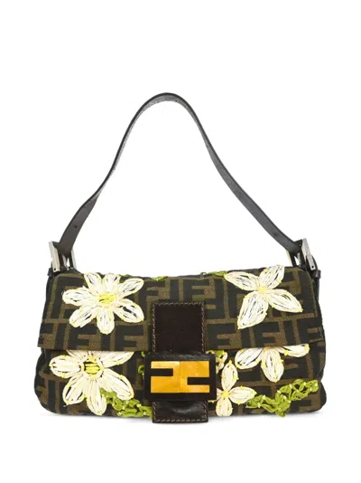 Pre-owned Fendi 2000 Zucca Baguette Shoulder Bag In Brown
